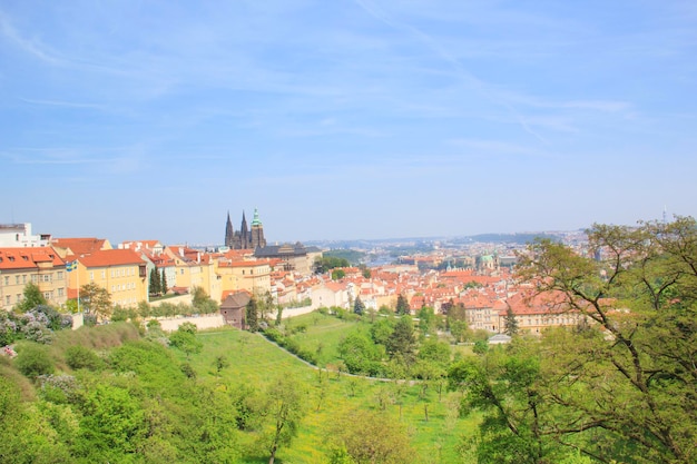 Beautiful view of St. Vitus Cathedral, Prague Castle and Mala Strana in Prague, Czech Republic