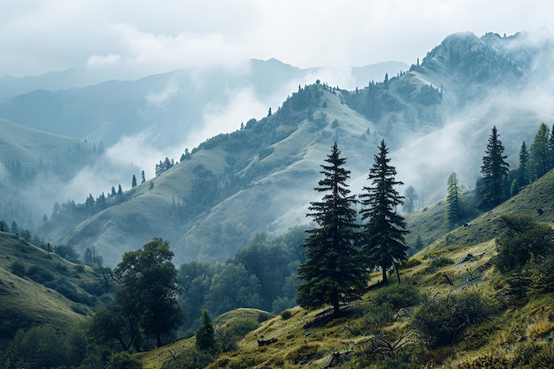 Beautiful view of summer Green hills and a tree forest mountain Nature and landscape travel