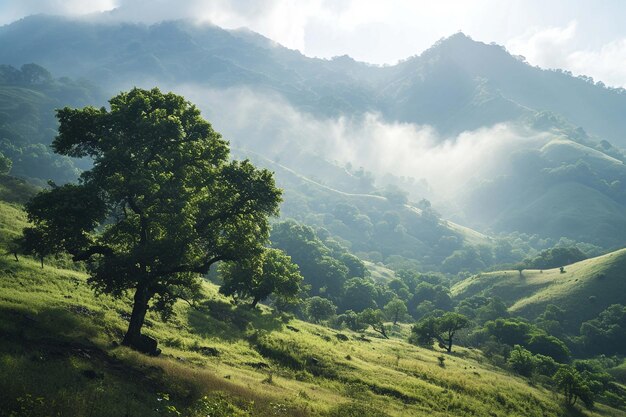 Beautiful view of summer Green hills and a tree forest mountain Nature and landscape travel