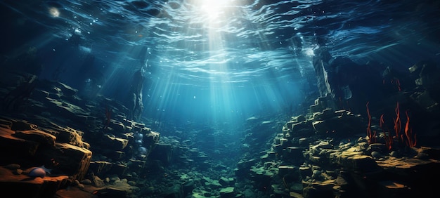 Beautiful view of sunlight shining on underwater ocean