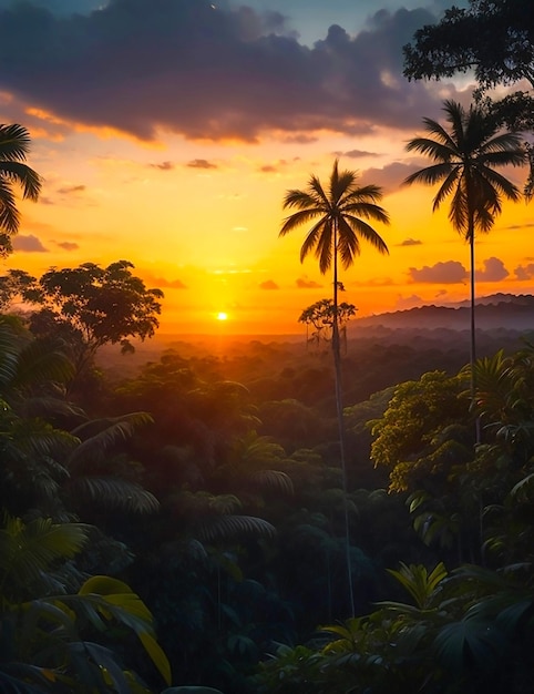 Beautiful view of a sunset in the jungle