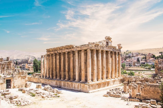 Beautiful view of the Temple of Bacchus in the ancient city of Baalbek, Lebanon