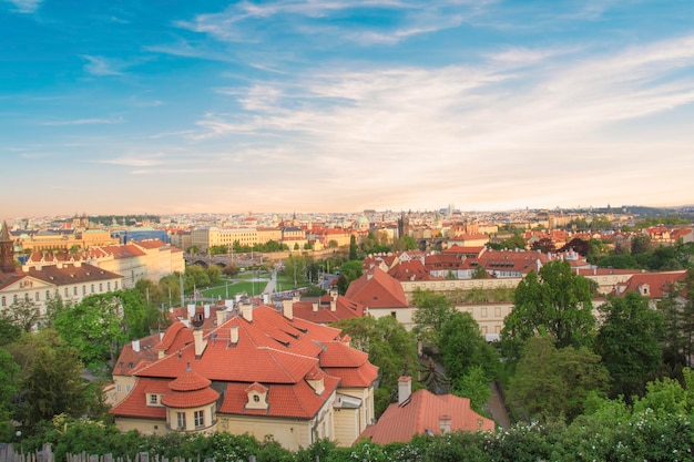 Beautiful view of tiled roofs in Prague's historic district, Czech Republic