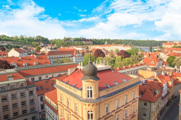 Beautiful view of tiled roofs in Prague's historic district, Czech Republic