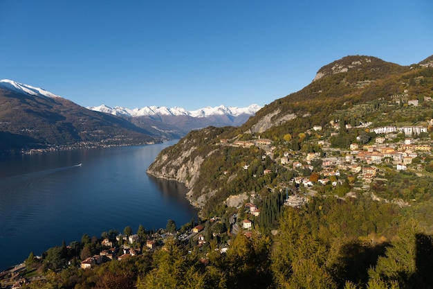 Beautiful view of the town of Varenna from the tower of the castle di Vezio