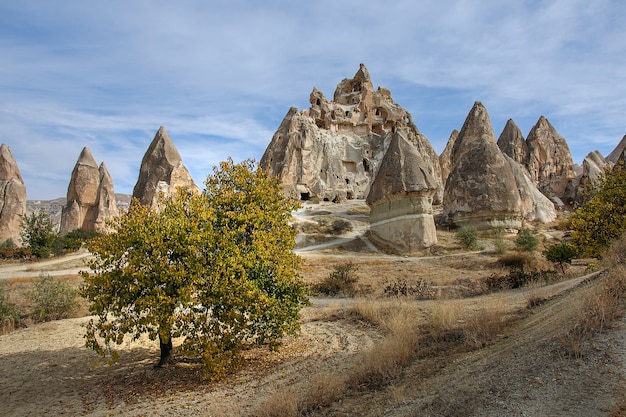 beautiful view of turkish landmark sandy mountains of cappadocia