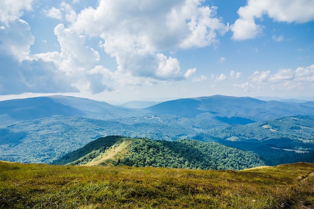 Beautiful view of the Ukrainian Carpathians to the mountains and valleys Rocky peaks and wood