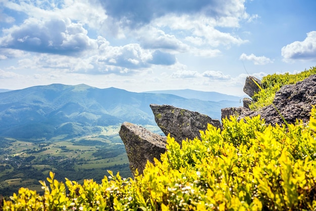 Beautiful view on the Ukrainian Polonynian Beskids to the mountains and valleys Rocky peaks