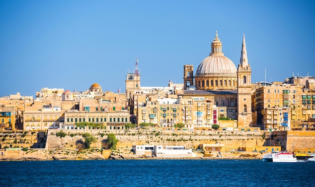 Beautiful view on valletta architecture from the sea in malta