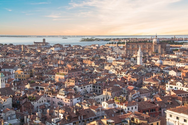 Beautiful view of the Venetian lagoon and Venice, Italy