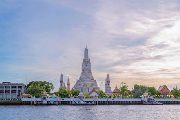 Beautiful view of Wat Arun Temple at sunset in Bangkok Thailand