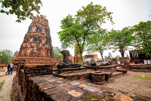 A beautiful view of Wat Mahathat temple located in Ayutthaya Thailand