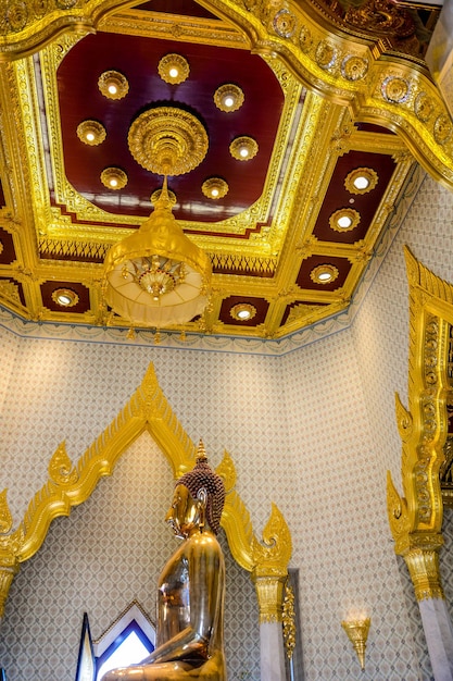 A beautiful view of Wat Traimit temple located in Chinatown Bangkok Thailand