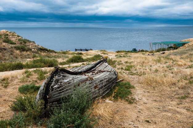 Beautiful views of the rocky cliffs to the sea Tarhankut Crimea Russia