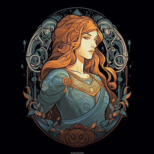 Beautiful Viking worrier woman Tattoo art Vector illustration for tshirt print design