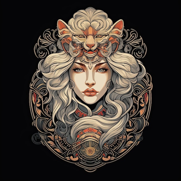 Beautiful Viking worrier woman Tattoo art Vector illustration for tshirt print design