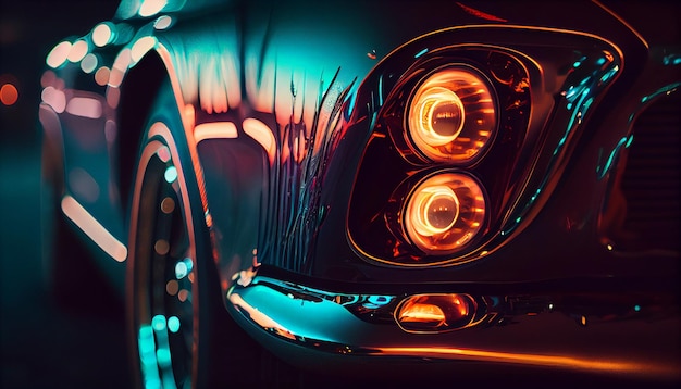 Beautiful vintage colorful shining car close up Retro Car wallpaper