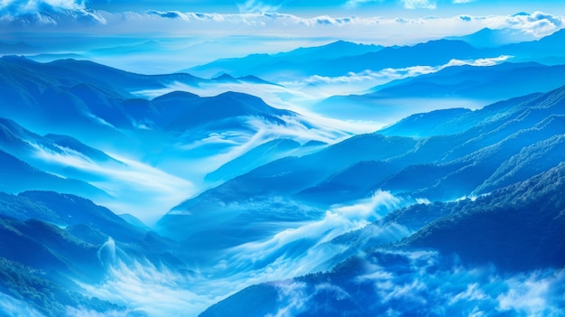 Beautiful wallpaper shades of blue in the blue mountains Landscape fog over mountain peaks