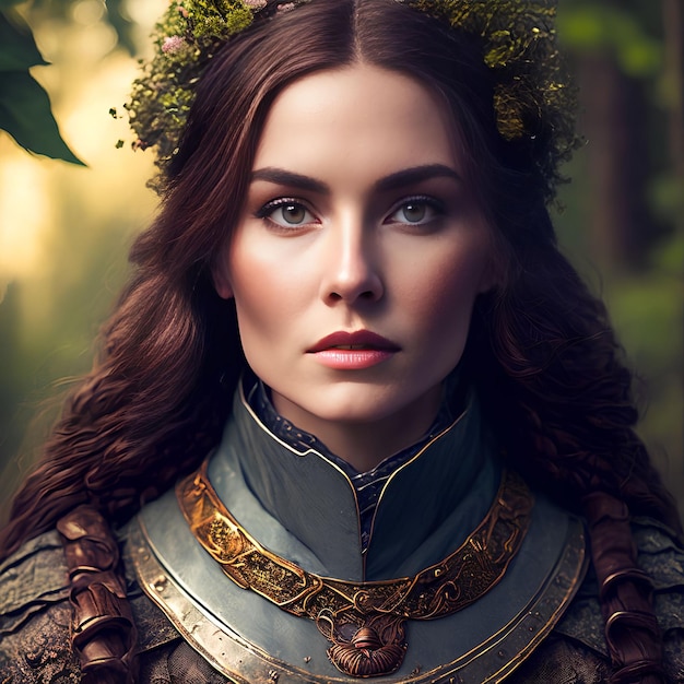 Beautiful warrior viking woman at the forest generative art by AI