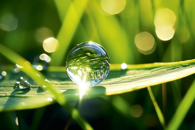 Beautiful Water Drop Sparkle on a Blade of Grass