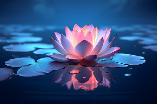 Beautiful water lily with reflection on water surface