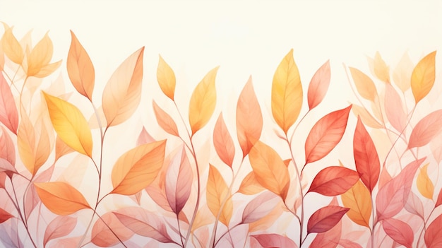 Beautiful watercolor background with pastel leaves