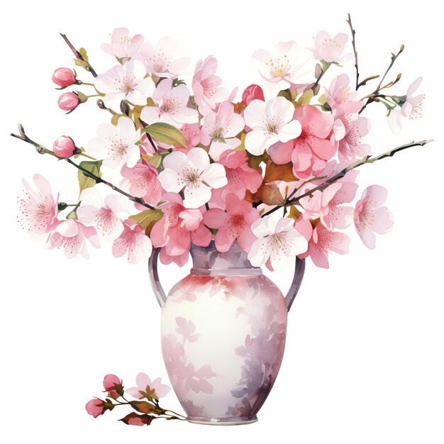 Photo beautiful watercolor cherry blossom bouquet on white background