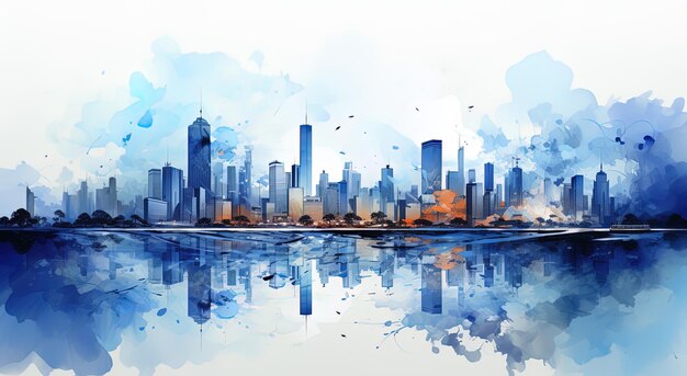 Beautiful watercolor city skyline in banner format Generative AI