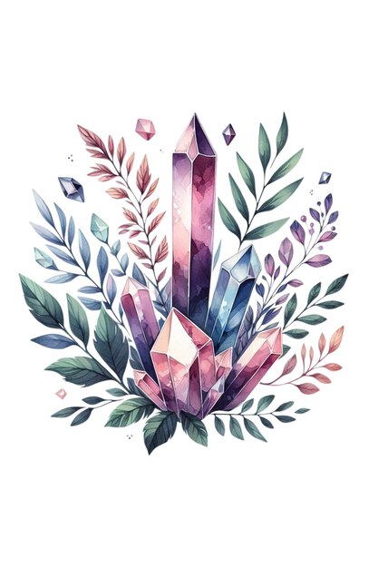 Beautiful Watercolor Crystal and Flowers Artwork