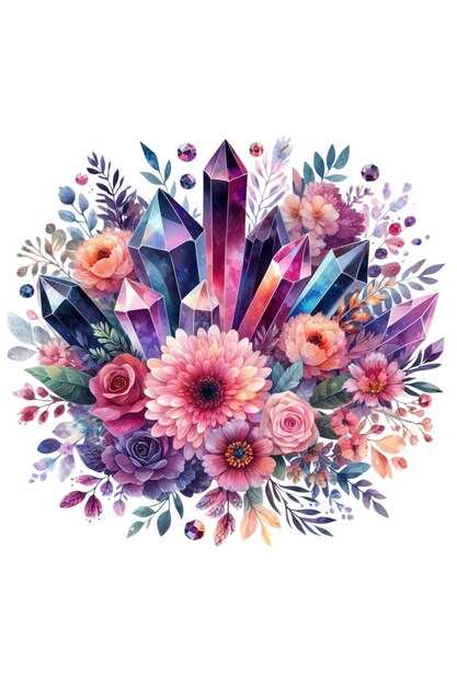 Beautiful Watercolor Crystal and Flowers Artwork