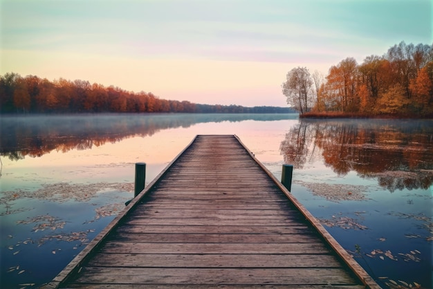 Beautiful Watercolor Design of a Calming Lake Walk at Dusk