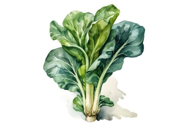 Beautiful Watercolor Drawing Bok Choy On A White Background Minimalist Style Generative AI