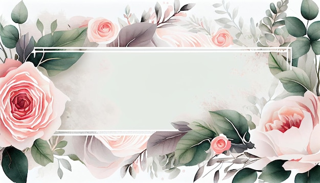 Beautiful watercolor floral illustration frame background with empty space Generative AI