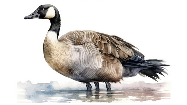 Beautiful Watercolor Illustration of a Canadian Goose in its Natural Habitat