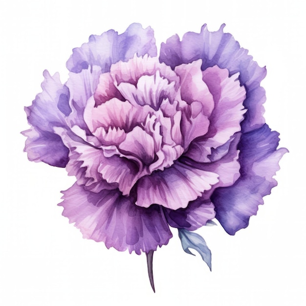 Beautiful watercolor illustration of purple peony flower on white background