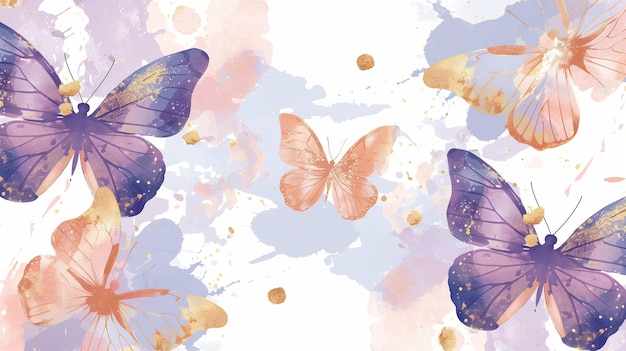 Beautiful watercolor pattern butterfly purple and pink with copy space greeting card banner