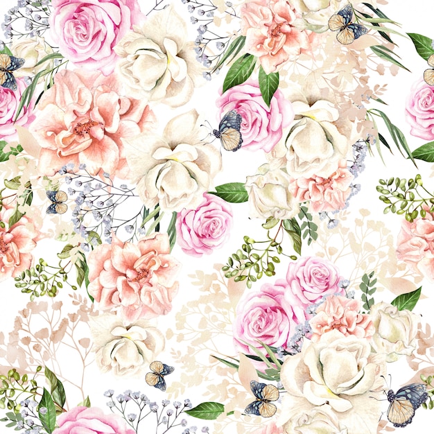 Beautiful watercolor pattern with flowers