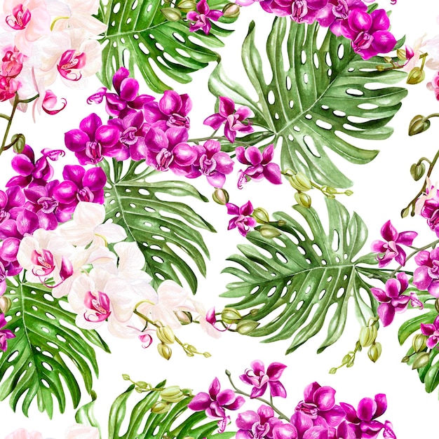 Beautiful watercolor pattern with orchid flowers Illustration