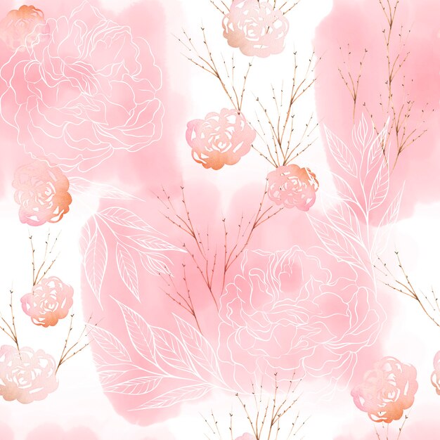 Photo beautiful watercolor pattern with rose flowers, peony and eucalyptus leaves. illustration