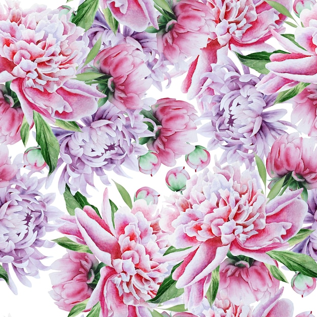 Beautiful watercolor seamless pattern with flowers. Hand drawn.