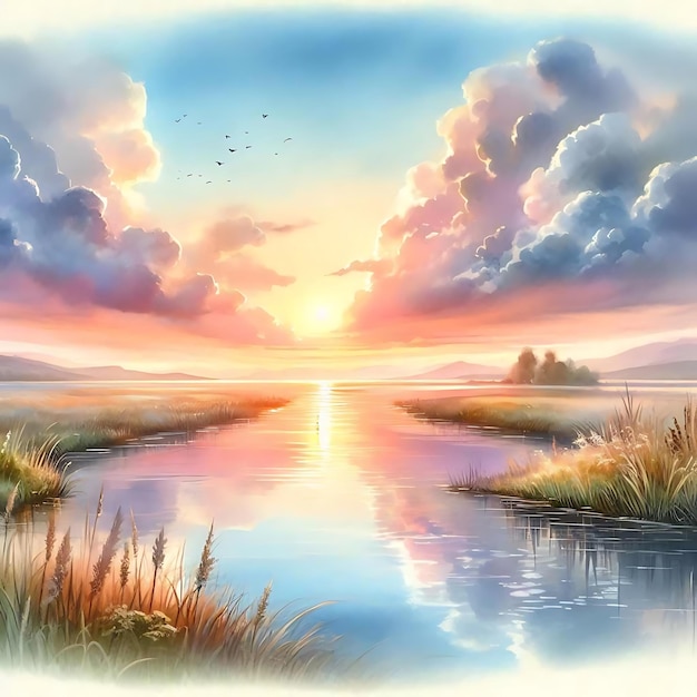 Beautiful watercolor sky painting