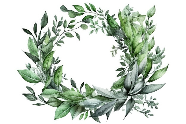 Beautiful watercolor wreath made of leaves perfect for decorating invitations or cards