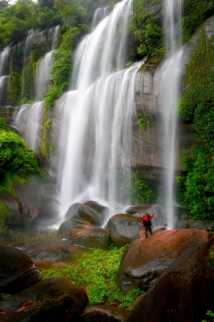 Beautiful waterfall background pictures Tat Phimanthip Waterfall Located in the northeast of Thailand.