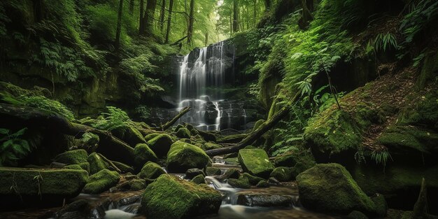 Photo beautiful waterfall cascades in a green forest