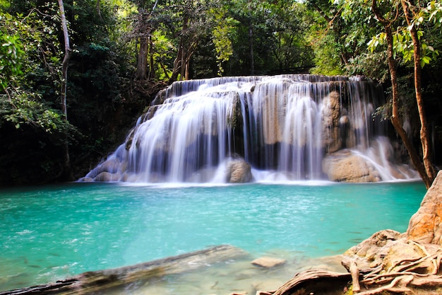 Beautiful Waterfall at Erawan National Park in Kanchanaburi ,Thailand