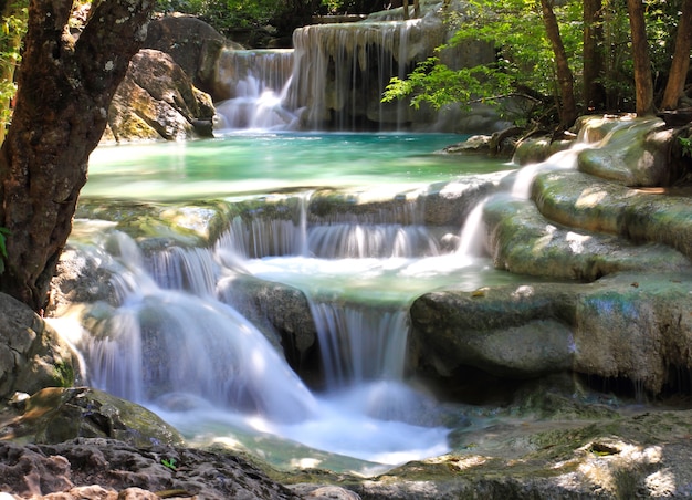 Beautiful Waterfall at Erawan National Park in Kanchanaburi ,Thailand.