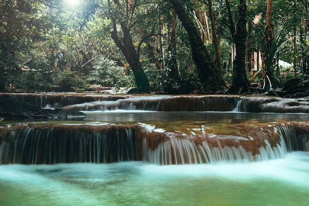 Beautiful waterfall in green forest 