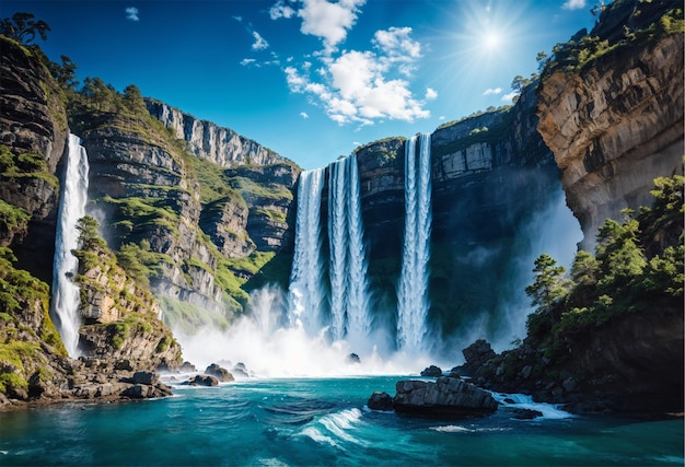 Beautiful waterfall landscape in the morning