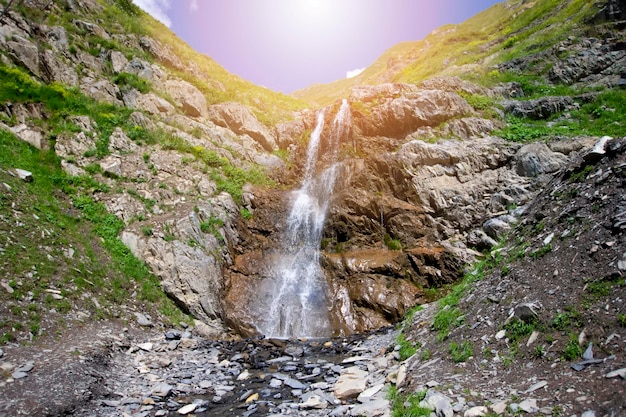 Beautiful waterfall on the mountain with blue sky Waterfall in tropical highlands