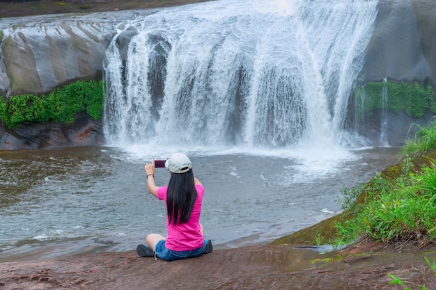 Beautiful waterfall in Rain forest at Bueng Kan Province,Thailand